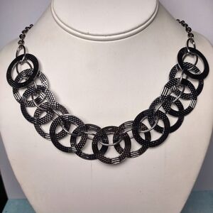 Textured Silver Tone Linked Circles Statement Necklace